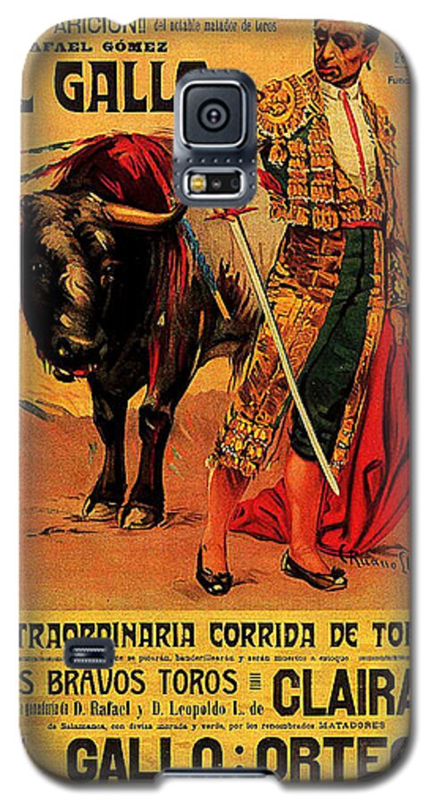 Barcelona Galaxy S5 Case featuring the painting Barcelona, Catalonia, Bullfighter, vintage travel poster by Long Shot