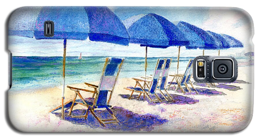 Beach Galaxy S5 Case featuring the painting Beach umbrellas by Andrew King