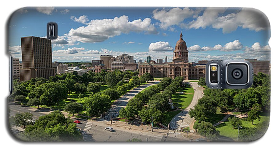 The Texas Capitol Galaxy S5 Case featuring the photograph Beautiful wide shot view of the State of Texas Capitol grounds south west-view including the Westgate Tower by Dan Herron