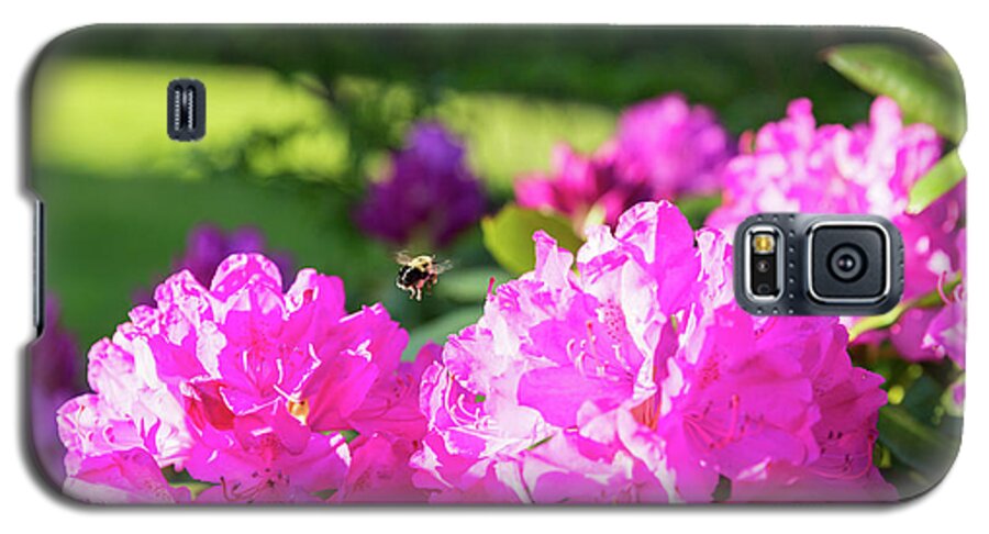 Bee Galaxy S5 Case featuring the photograph Bee Flying Over Catawba Rhododendron by D K Wall