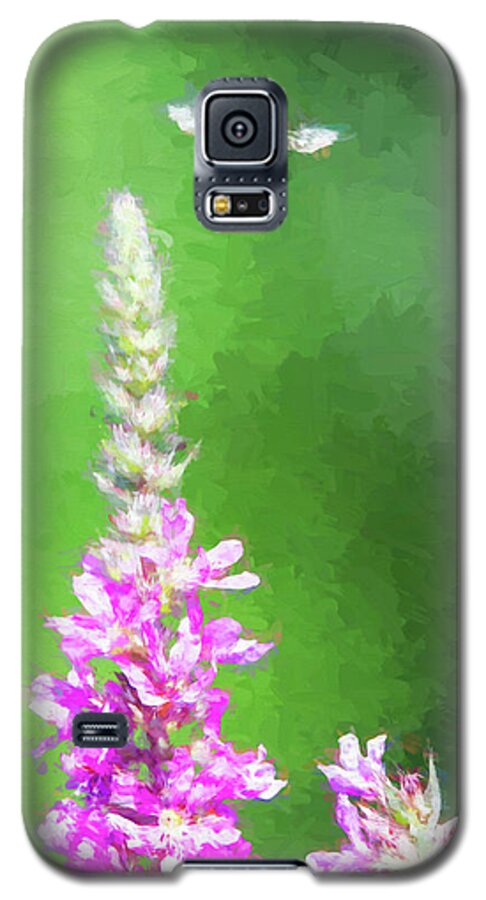 Green Galaxy S5 Case featuring the digital art Bee Over Flowers by Ed Taylor