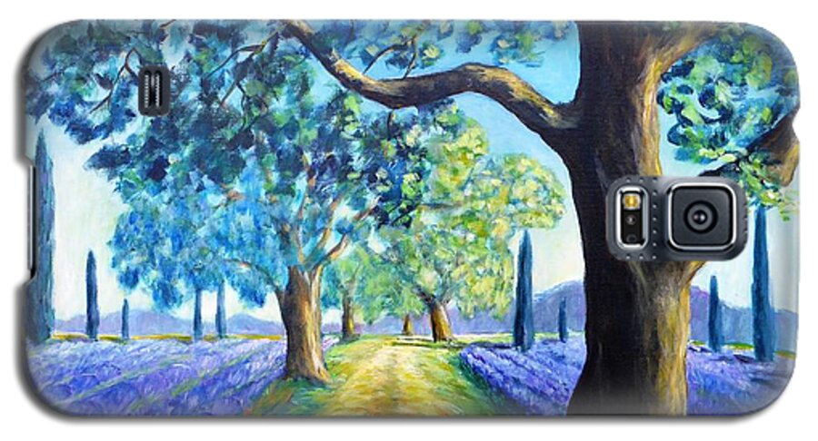 Field Galaxy S5 Case featuring the painting Between the Lavender Fields by Cristina Stefan
