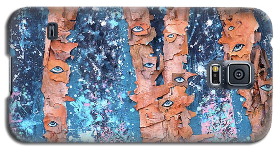Birch Trees Galaxy S5 Case featuring the mixed media Birch Trees With Eyes by Genevieve Esson