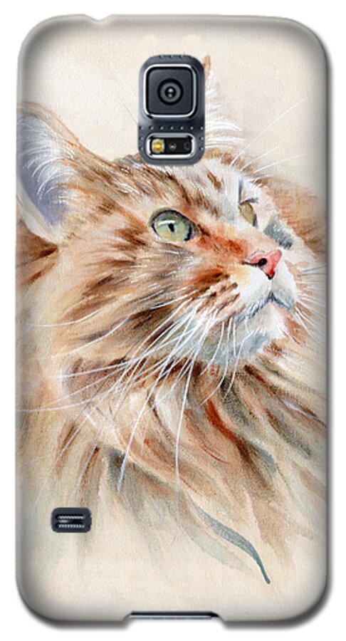 Cat Galaxy S5 Case featuring the painting Bird Watching by John Neeve