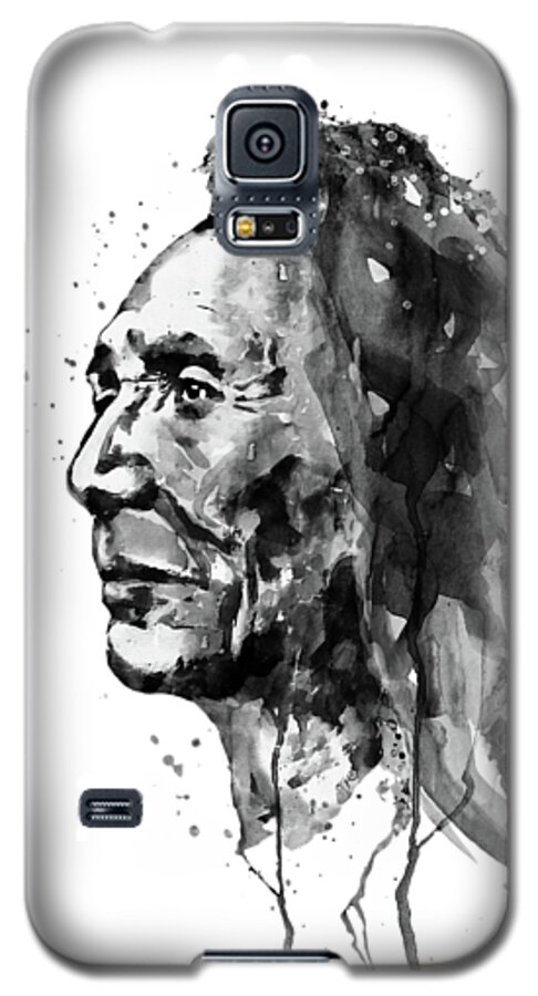 Sioux Galaxy S5 Case featuring the painting Black and White Sioux Warrior Watercolor by Marian Voicu