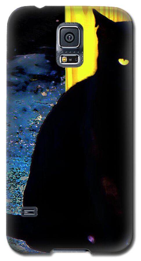 Black Cat Galaxy S5 Case featuring the photograph Black Cat Yellow Eyes by Gina O'Brien