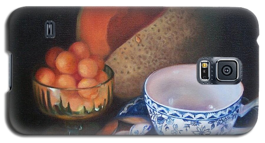 Still Life Galaxy S5 Case featuring the painting Blue and White Teacup and Melon by Marlene Book