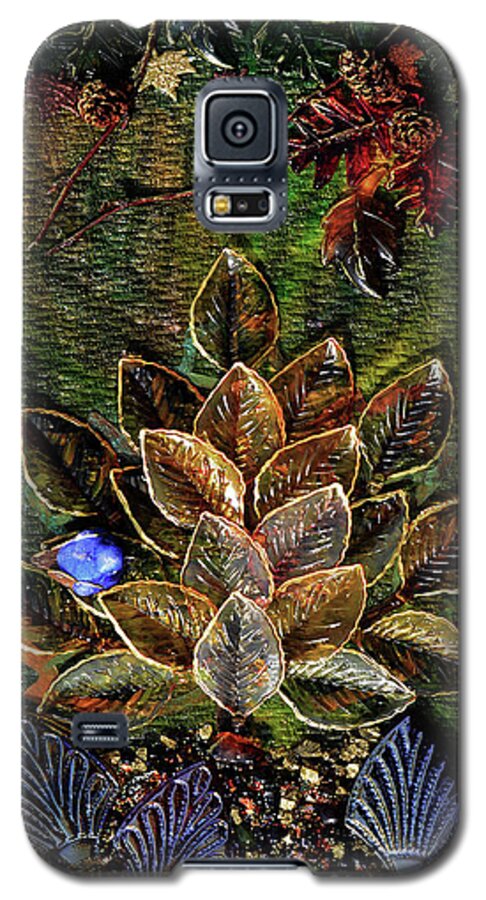 Blue Bird Galaxy S5 Case featuring the mixed media Blue Bird Singing In An Autumn Tree by Donna Blackhall