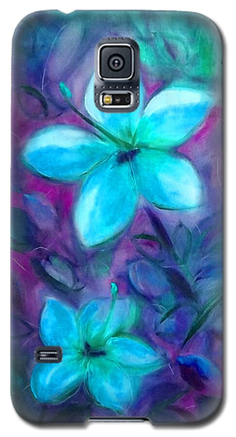 Flower Galaxy S5 Case featuring the painting Blue Flowers by Gina De Gorna