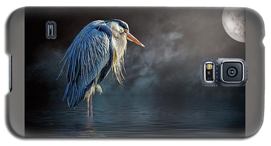 Great Blue Heron Galaxy S5 Case featuring the photograph Blue Heron Moon by Brian Tarr