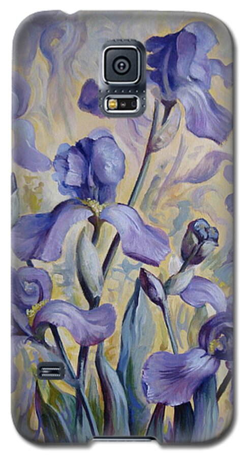 Iris Galaxy S5 Case featuring the painting Blue irises by Elena Oleniuc