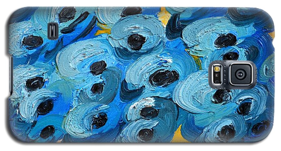 Blue Poppy Galaxy S5 Case featuring the painting Blue Poppies in Square Vase by Ramona Matei