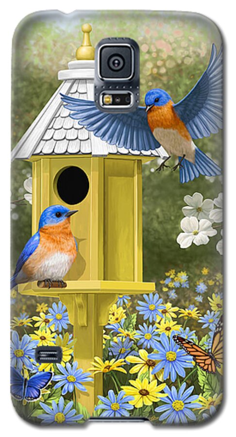 Wild Birds Galaxy S5 Case featuring the painting Bluebird Garden Home by Crista Forest