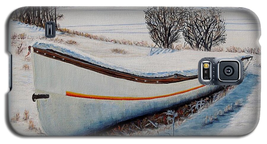 Boat Galaxy S5 Case featuring the painting Boat under snow by Marilyn McNish