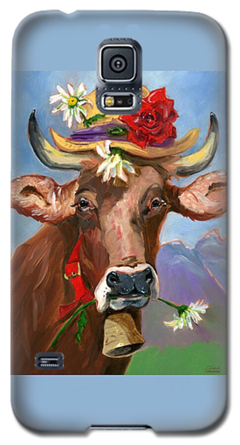 Cows Galaxy S5 Case featuring the painting Brown Swiss in Summer Hat by Susan Thomas