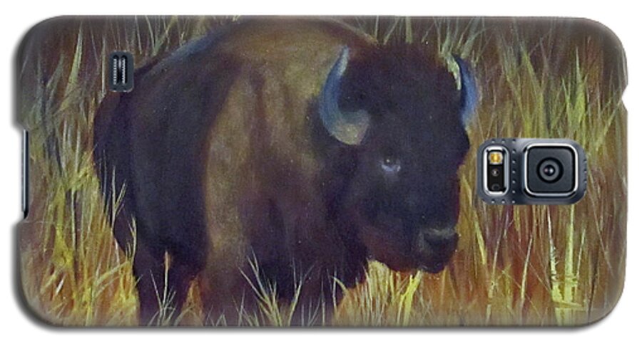 Wildlife Galaxy S5 Case featuring the painting Buffalo Grazing by Roseann Gilmore