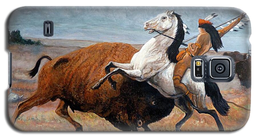Buffalo Warrior Galaxy S5 Case featuring the painting Buffalo Hunt by Tom Roderick