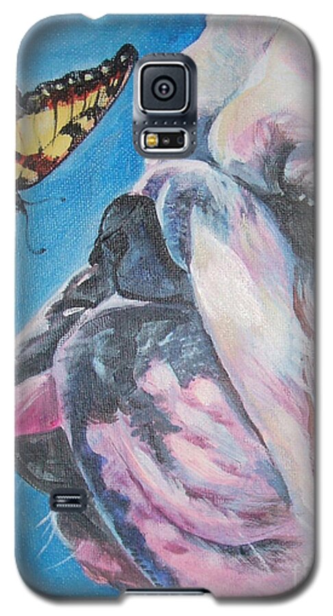 Bulldog Galaxy S5 Case featuring the painting Bulldog and butterfly by Lee Ann Shepard