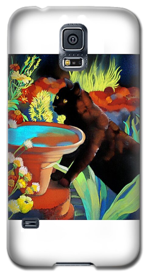 Burmese Cat At Birdbath Galaxy S5 Case featuring the pastel Burmese Afternoon by Marika Evanson