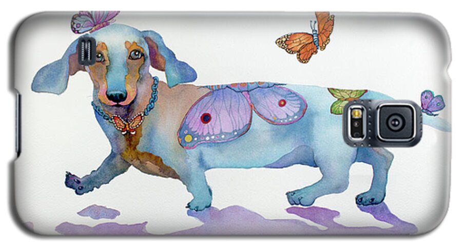 Dachshund Galaxy S5 Case featuring the painting Butterfly Doxie Doo by Marcia Baldwin