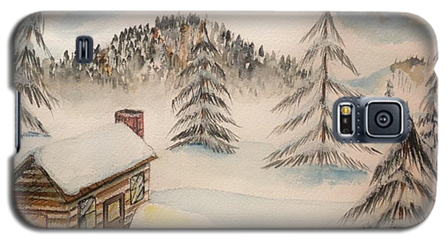 Snow Galaxy S5 Case featuring the painting Cabin in the Rockies by Mastiff Studios