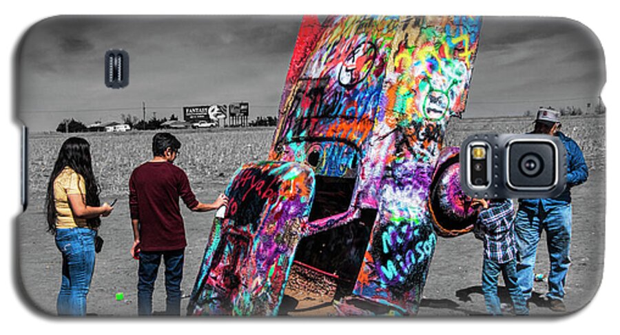 Landmark Galaxy S5 Case featuring the photograph Cadillac Ranch Spray Paint Fun along Historic Route 66 by Amarillo Texas by Randall Nyhof