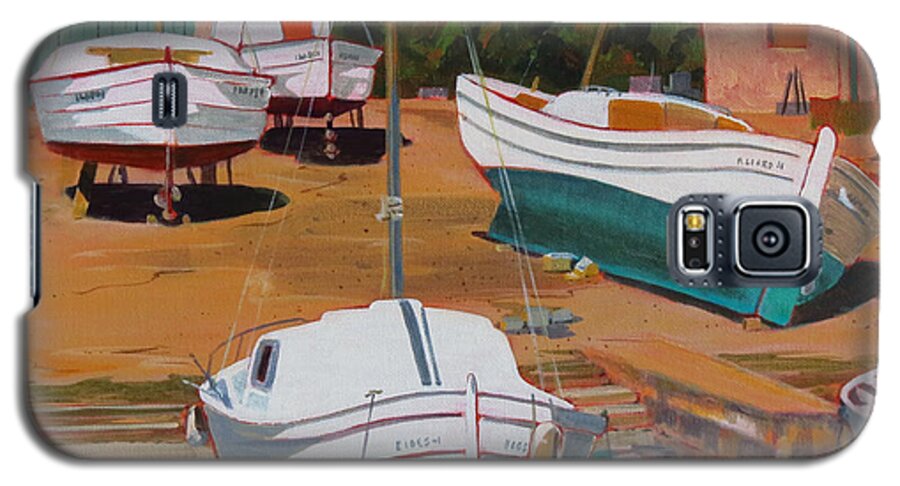 Mallorca Galaxy S5 Case featuring the painting Cala Figuera Boatyard - II by David Gilmore