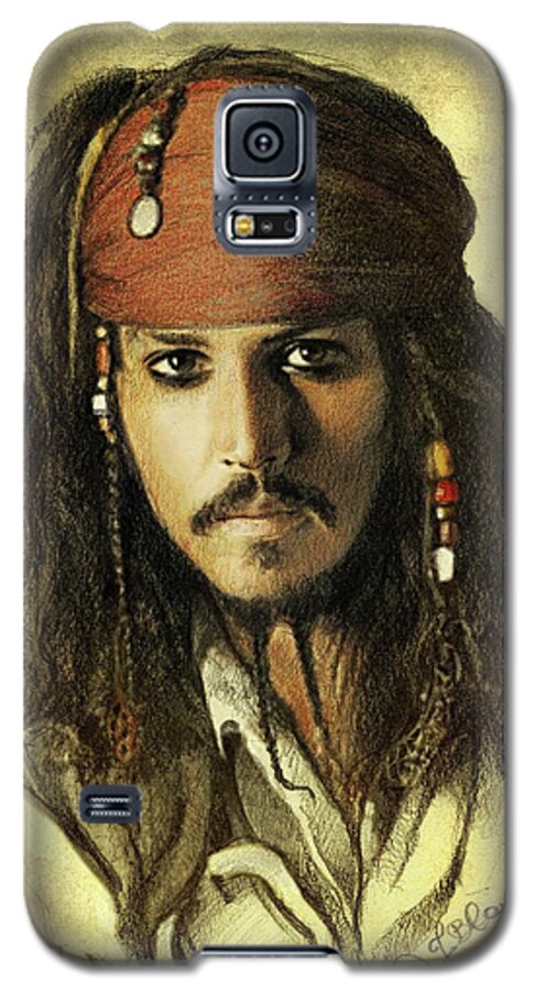 Face Galaxy S5 Case featuring the drawing Captain Jack Sparrow by Jaroslaw Blaminsky