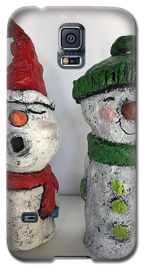 Snowman Galaxy S5 Case featuring the sculpture Caroling Snowmen by Vickie Scarlett-Fisher