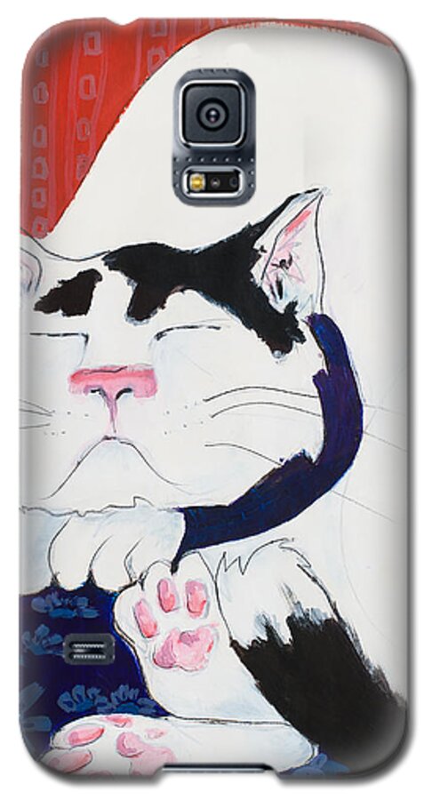 Leela Galaxy S5 Case featuring the painting Cat I - Asleep by Leela Payne