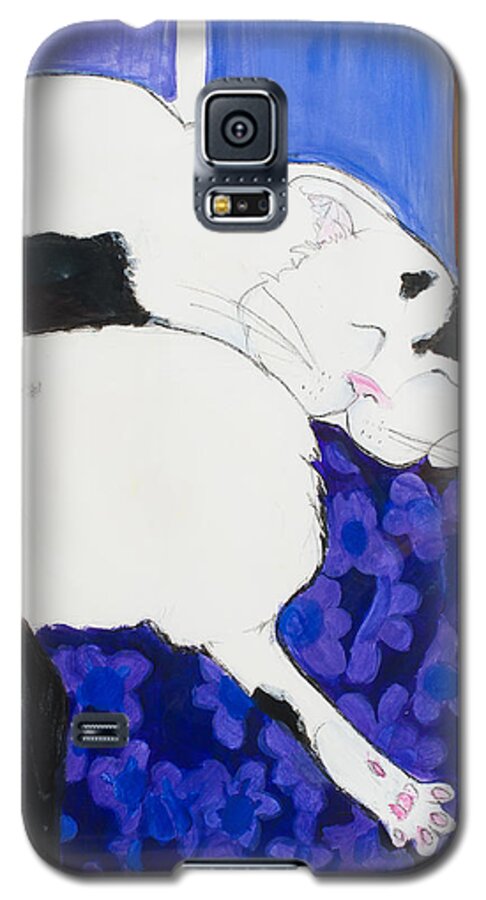 Leela Galaxy S5 Case featuring the painting Cat III Peaceful  by Leela Payne