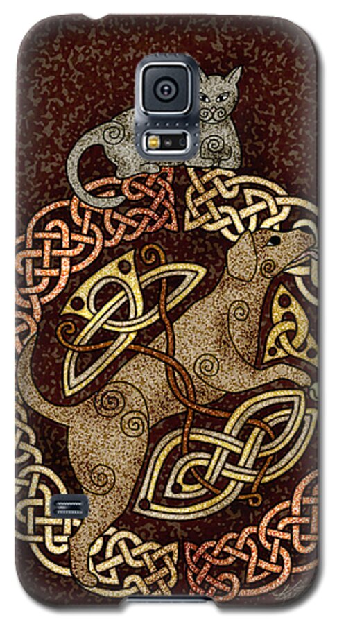 Artoffoxvox Galaxy S5 Case featuring the mixed media Celtic Cat and Dog by Kristen Fox