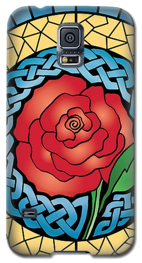 Artoffoxvox Galaxy S5 Case featuring the mixed media Celtic Rose Stained Glass by Kristen Fox