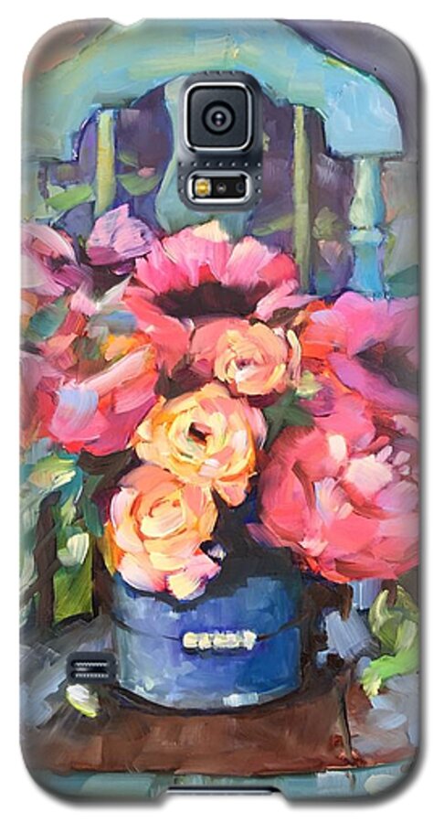 Antique Chair Galaxy S5 Case featuring the painting Chair with flowers by Rebecca Matthews