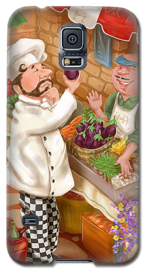 Chef Galaxy S5 Case featuring the mixed media Chefs Go to Market I by Shari Warren