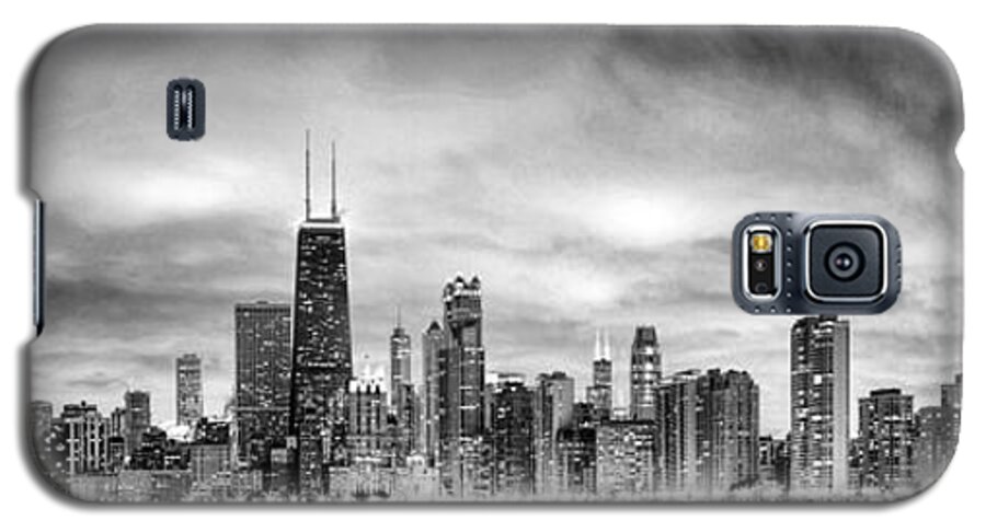 Chicago Galaxy S5 Case featuring the painting Chicago Gotham City Skyline Black and White Panorama by Christopher Arndt