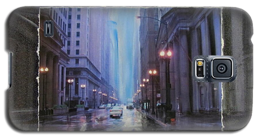City Galaxy S5 Case featuring the mixed media Chicago Rainy Street expanded by Anita Burgermeister