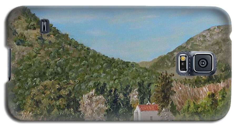 Landscape Galaxy S5 Case featuring the painting Church at Gonias, Askyfou Plateau, Crete by David Capon
