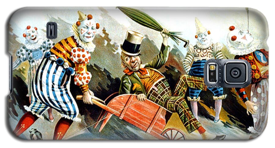 Circus Clowns Galaxy S5 Case featuring the mixed media Circus Clowns - Vintage Circus Advertising Poster by Studio Grafiikka