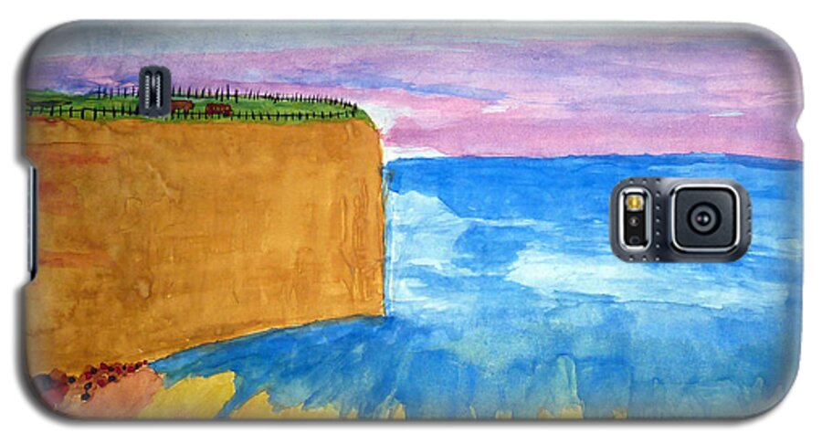 Art Galaxy S5 Case featuring the painting Cliffs and sea by Francesca Mackenney