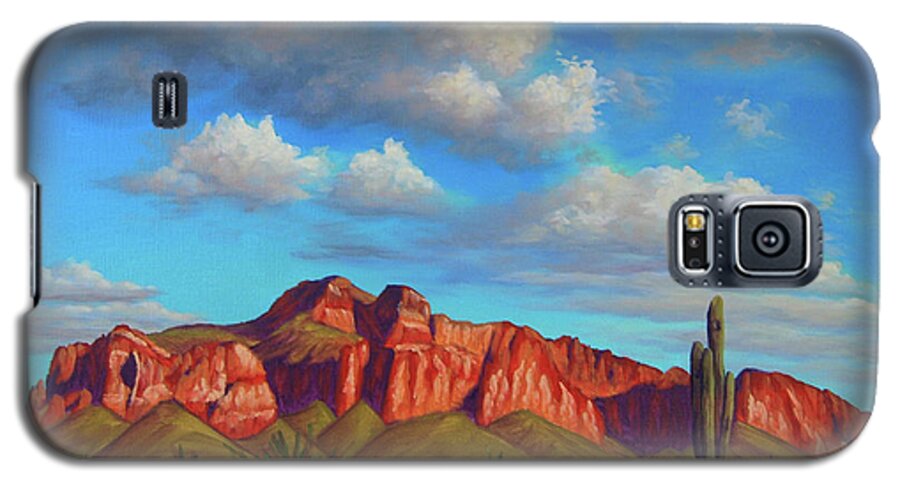 Landscape Galaxy S5 Case featuring the painting Clouds Over Superstitions by Cheryl Fecht