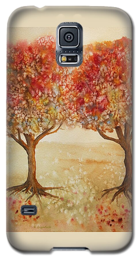 Autumn Trees Galaxy S5 Case featuring the painting Colorful Autumn Twin Trees by Kerri Ligatich