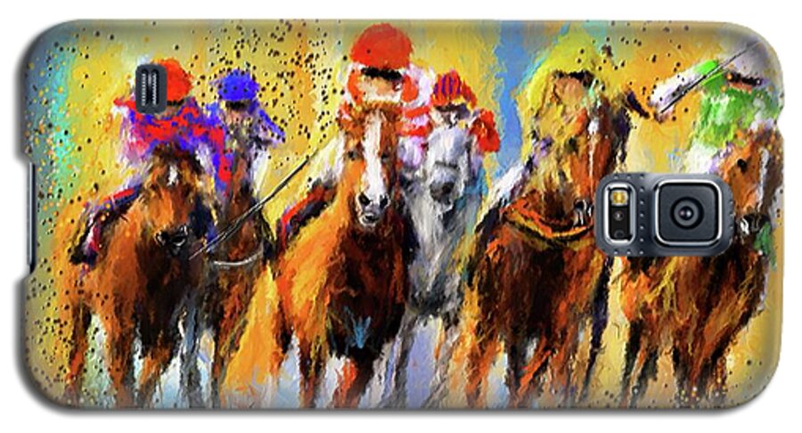 Horse Racing Galaxy S5 Case featuring the painting Colorful Horse Racing Impressionist Paintings by Lourry Legarde