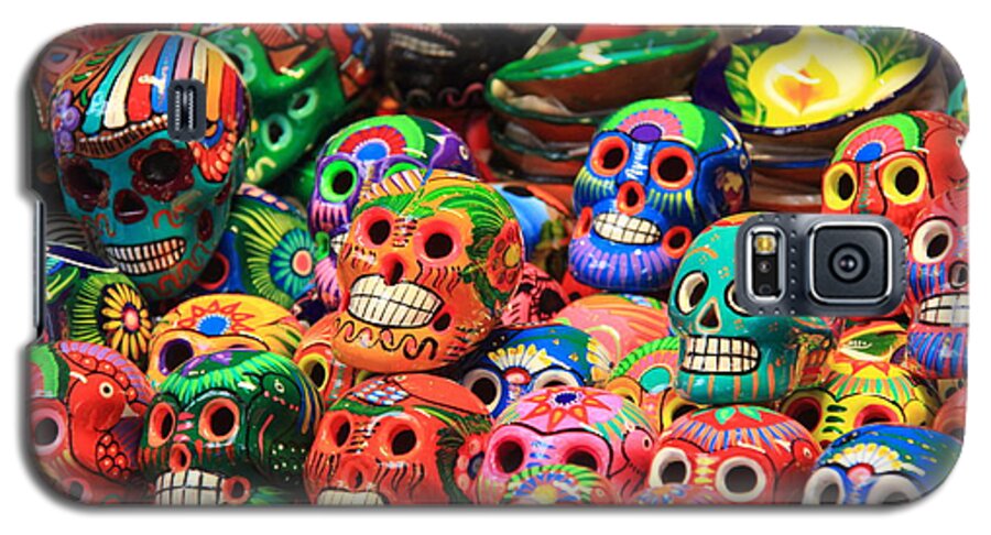 Skulls Galaxy S5 Case featuring the photograph Colorful Mexican Day of the Dean Ceramic Skulls by Roupen Baker
