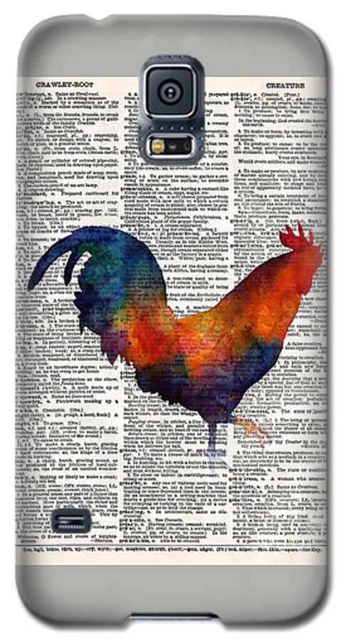 Rooster Galaxy S5 Case featuring the painting Colorful Rooster on Vintage Dictionary by Hailey E Herrera