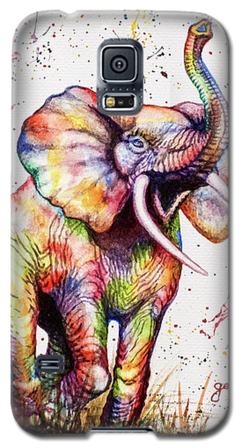 Elephant Galaxy S5 Case featuring the painting Colorful Watercolor Elephant by Georgeta Blanaru