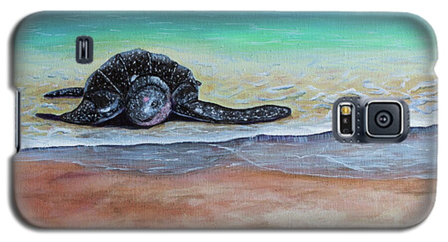 Leatherback Turtle Galaxy S5 Case featuring the painting Coming To Nest by Laura Forde