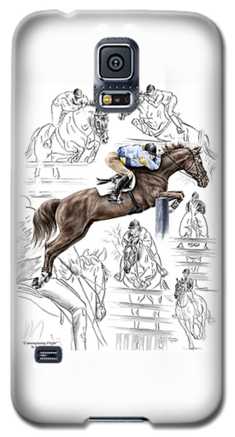 Jumping Galaxy S5 Case featuring the drawing Contemplating Flight - Horse Jumper Print color tinted by Kelli Swan