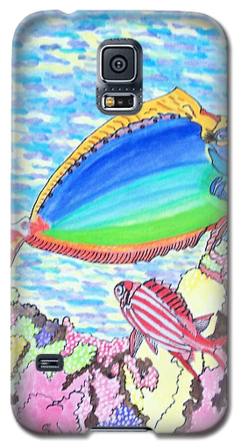 Tropical Fish Galaxy S5 Case featuring the painting Coral reef by Connie Valasco