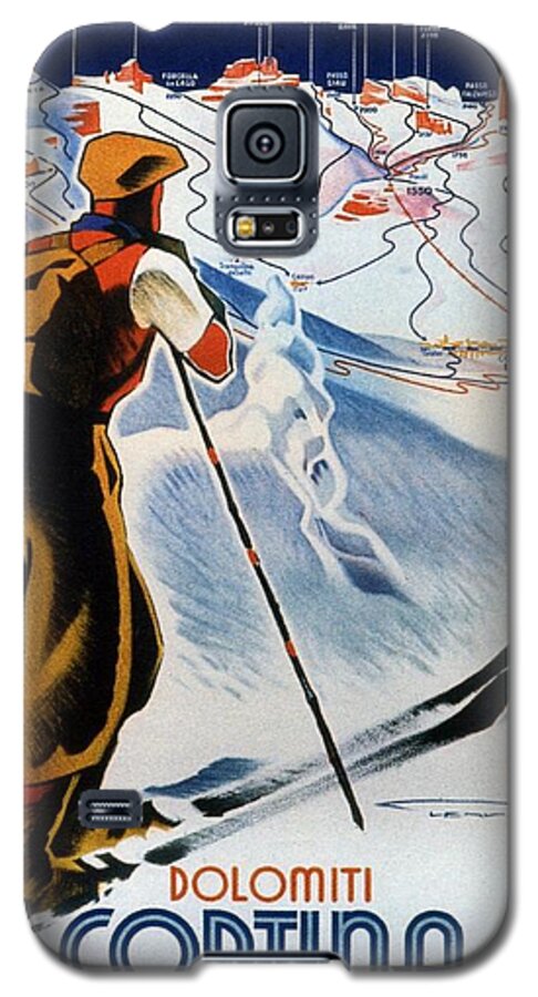 Cortina Galaxy S5 Case featuring the painting Cortina Dolomiti Skiing Vintage Travel Poster by Studio Grafiikka